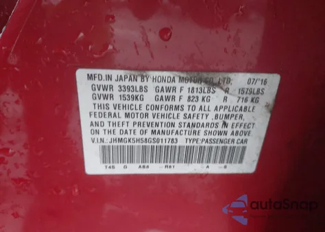 2016 Honda Fit Lx z USA, uszkodzony, nr VIN JHMGK5H58GS011783